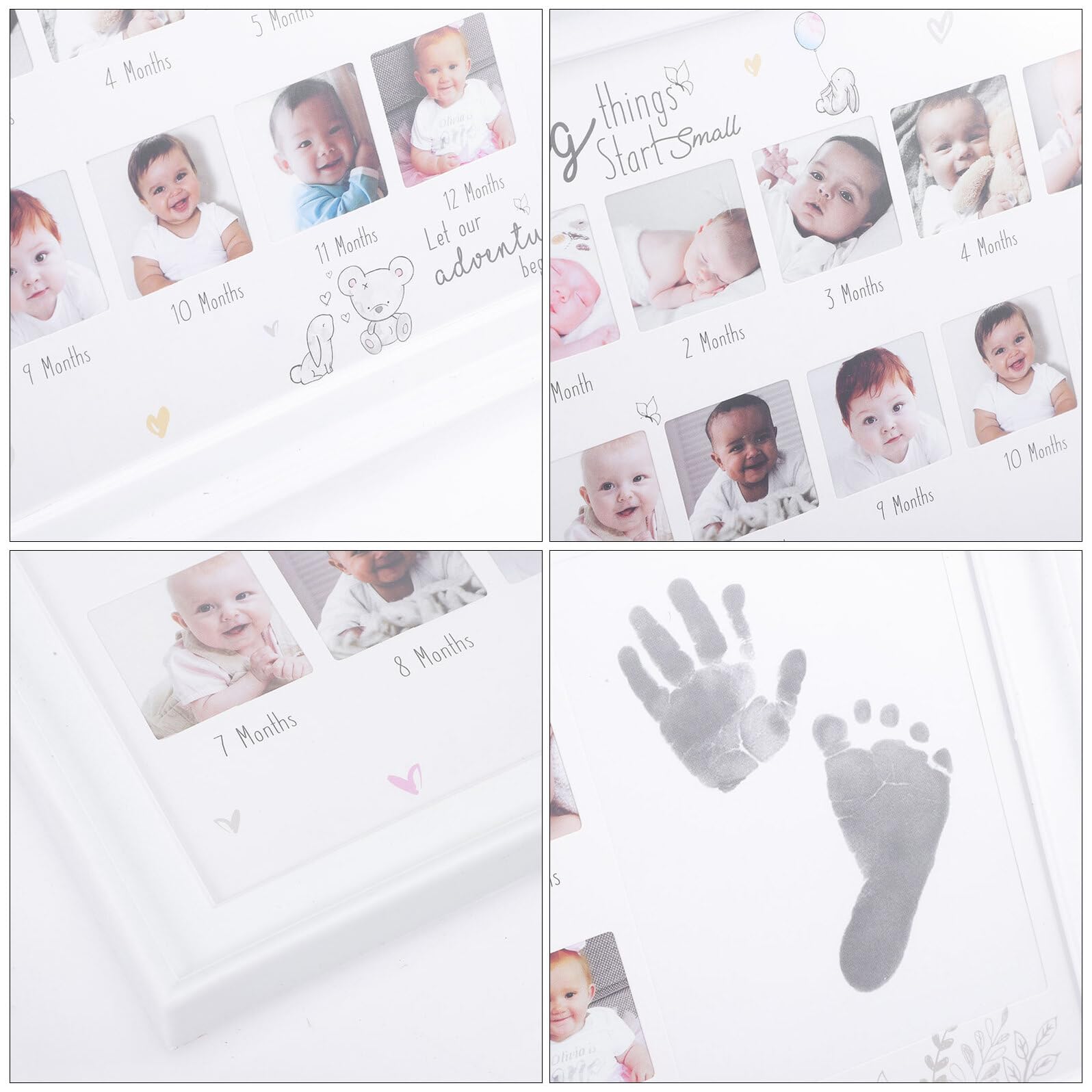 Marco de Fotos de Madera Blanco para Ñiño Registro de Huellas y Crecimiento de 12 Meses, Cuadro de Recuerdos para Niña Recién Nacida