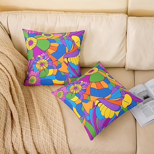 Miniatura 2 de Juego de 2 fundas de cojín de flores psicodélicas de 18 x 18 pulgadas, fundas de almohada hippie retro 60S 70S Groovy Power Floral Fundas de