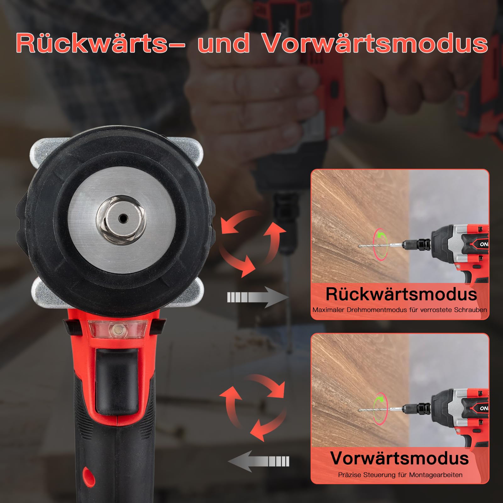 21 V Akku-Schlagschrauber 1/2" 1000 Nm (750 lb-ft), professioneller bürstenloser Schlagschrauber mit 2 Akkus 4,0 Ah, Schnellladegerät, 2300 U/min und LED-Beleuchtung