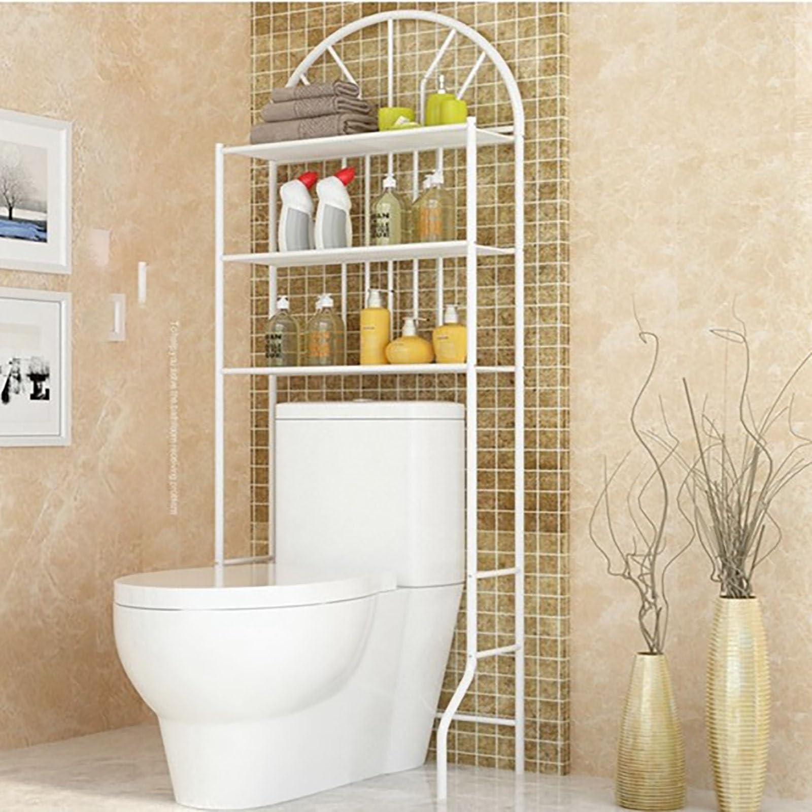 Aufbewahrung über der Toilette, 3-Stufiges Toilettenregal, Badezimmer-Organizer mit Metallrahmenregal für die Wäsche im Badezimmer zu Hause