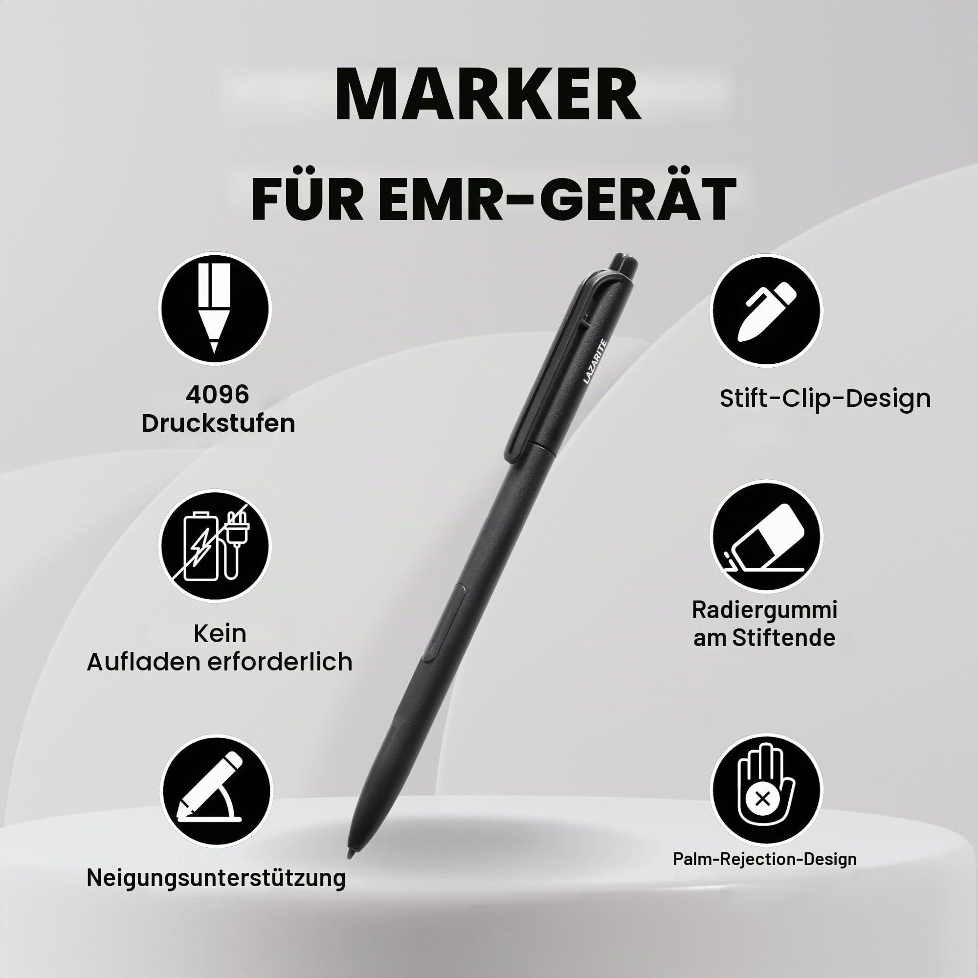 LAZARITE LuxoScribe Marker Pen für Remarkable 2/Kindle Scribe/SuperNote Gerät EMR Stylus Pen mit Radiergummi, 4096 Druckempfindlichkeit, Palm Rejection