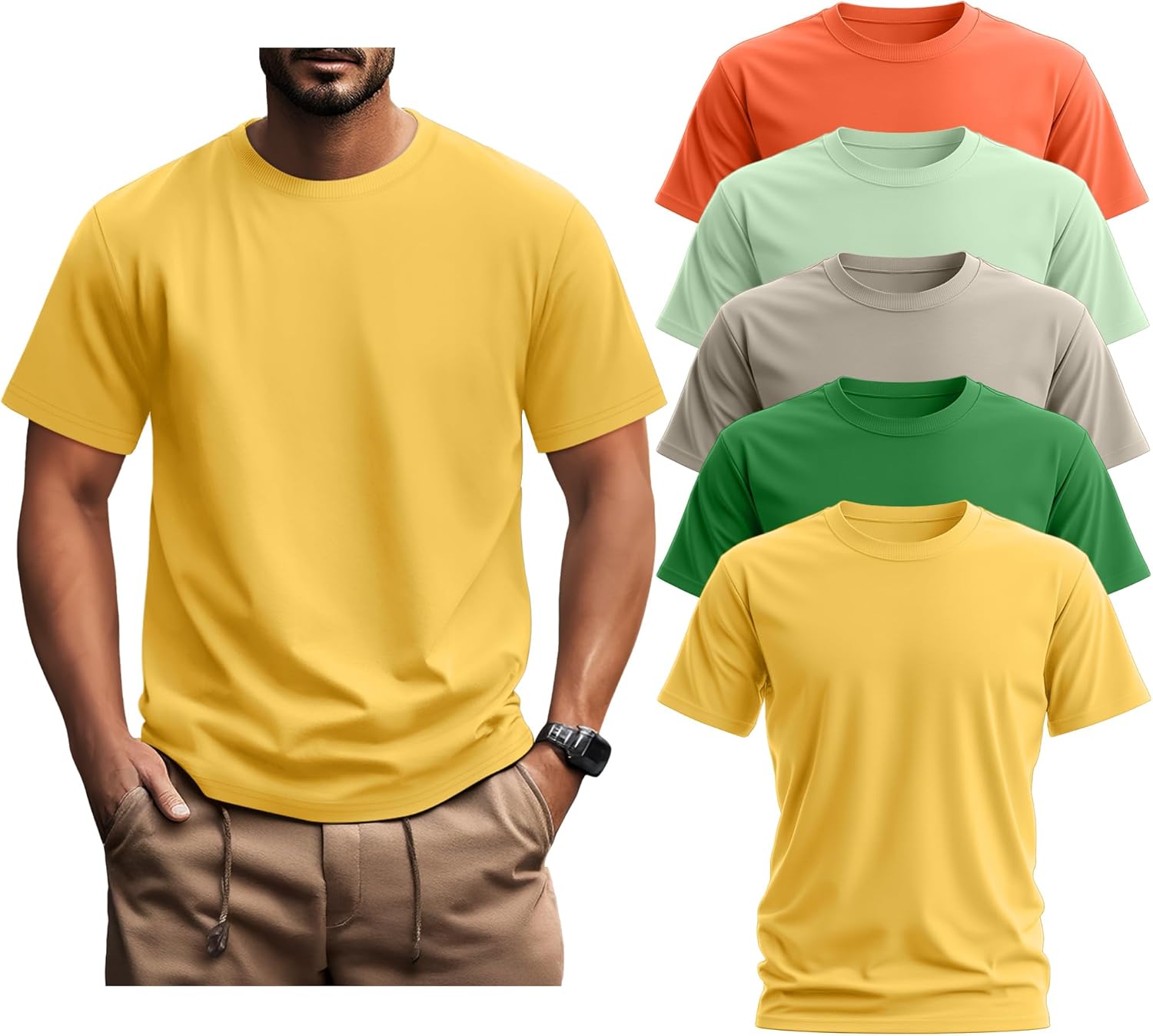 Ficerd 5 Pack Men's Big and Tall Shirts Short Sleeve Cotton Tee Summer Crew Neck Oversize Top Loose Fit Shirt Multipack