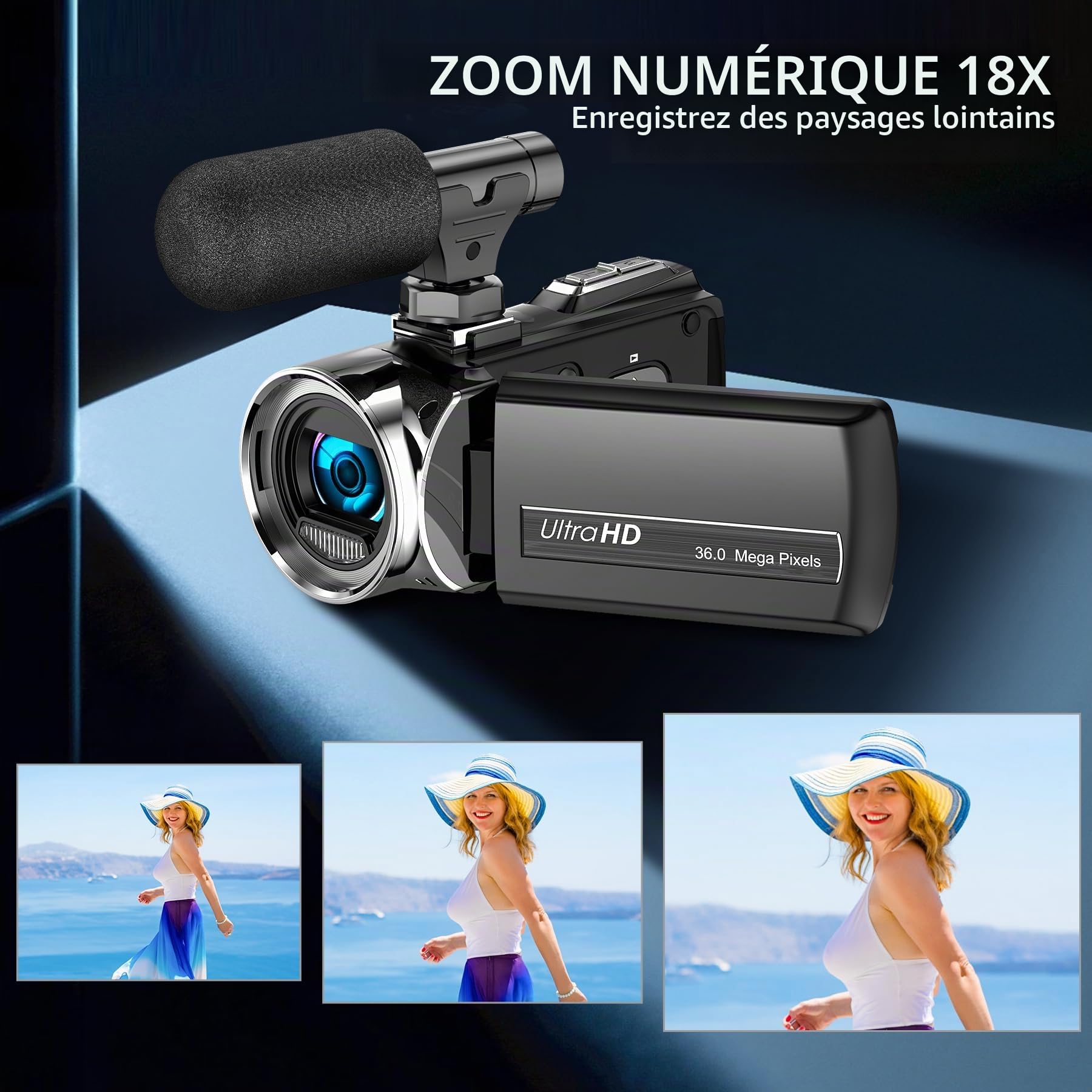 Caméscope vidéo 4K 36 MP Vlogging Caméra pour Appareil Photo numérique Youtube 30 FPS 3,0 '' 270 ° avec Zoom numérique 18 x trépied, Carte SD 32GB & Piles