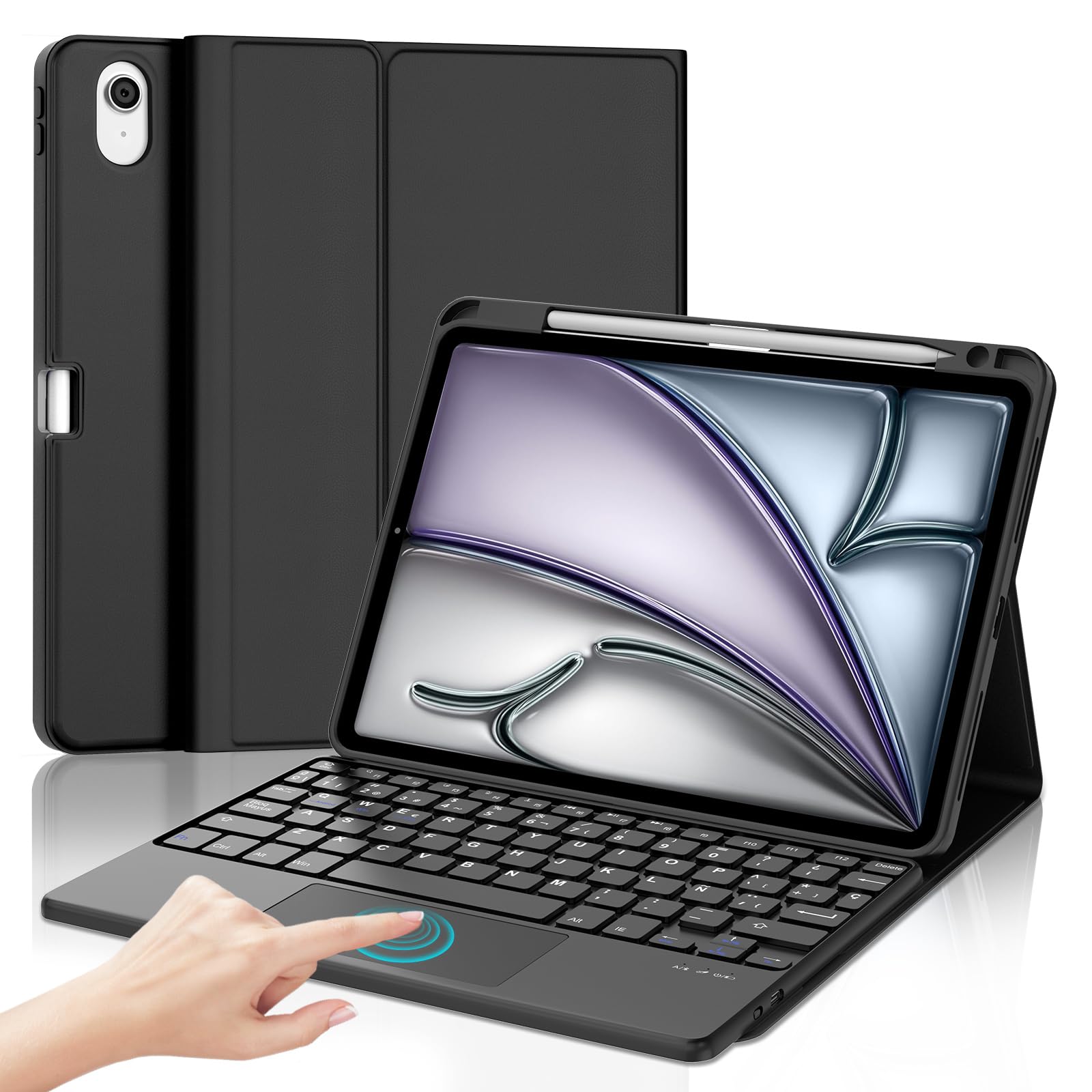 Funda para iPad Air con trackpad multitáctil y teclado Bluetooth extraíble 8