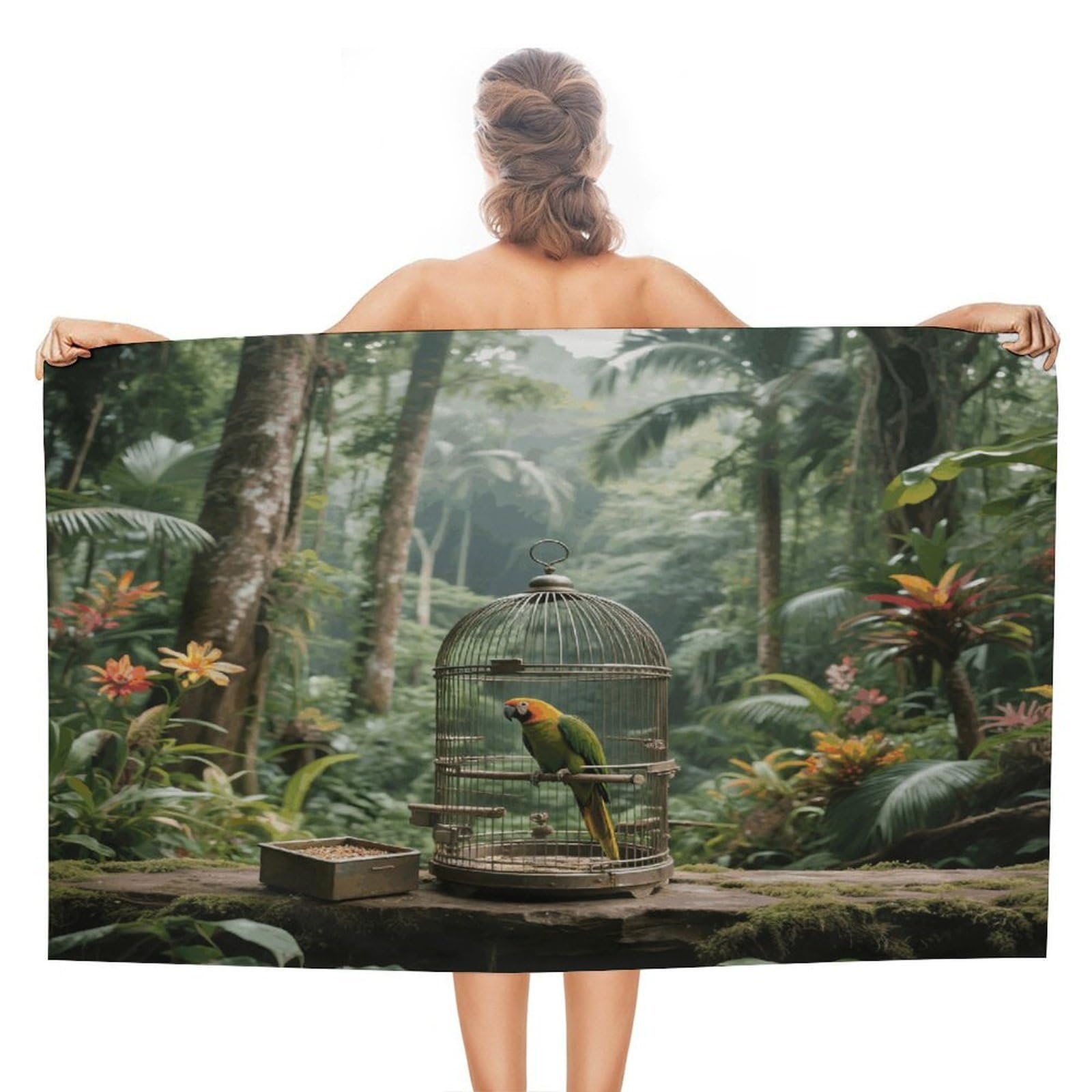 VstaDank Parrot in Rainforest Beach Towel 51x31 Inch Oversized Soft Bath Towel Luxury Plush Thick Hotel Swim Pool Towels Super Quick Dry Travel Towels for Camping Gym Sports Yoga