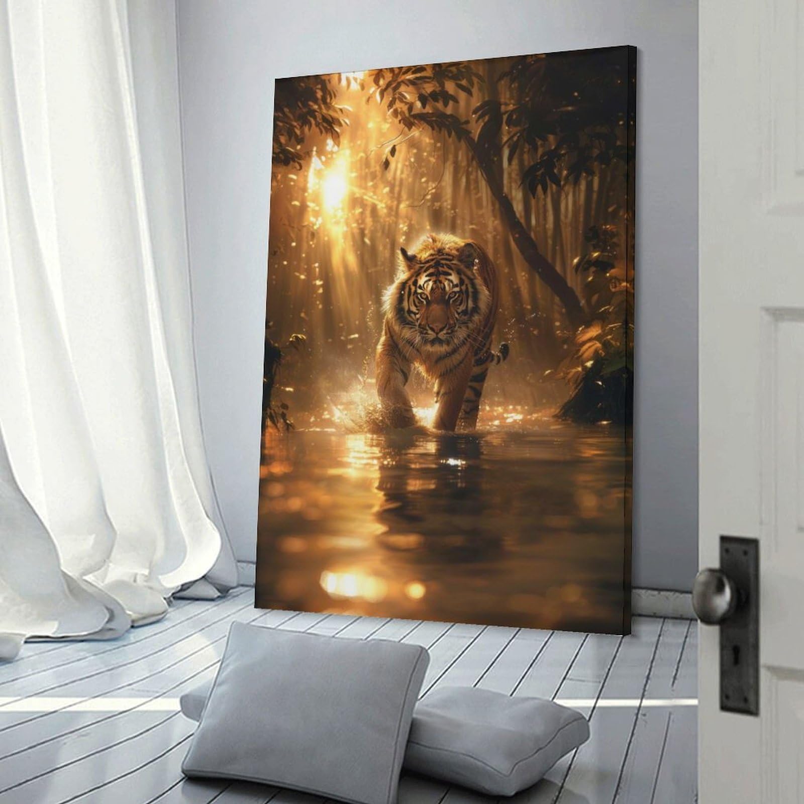 Junmoney Tiger in Golden Forest Decorative Wall Artwork, 20x30inch(50x75cm), for Work Areas, Reading Rooms Or Studios, Wall Art That Adds Style to Work Areas