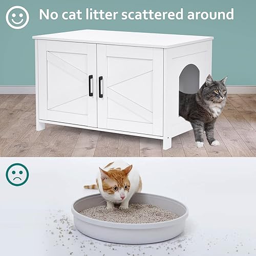 Miniatura 4 de Homhedy Cat Litter Box Enclosure,Litter Box Furniture Hidden with Barn Door,Wooden Cat Washroom Furniture,Cat House,Fit Most of Litter Box,White