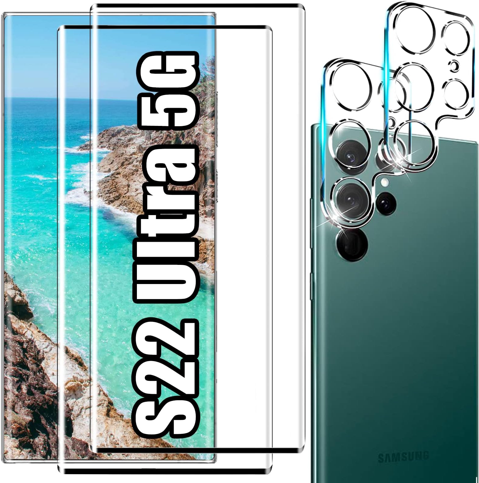 letosan [2+2 Pack] Galaxy S22 Ultra Screen Protector, 9H Tempered Glass, Ultrasonic Fingerprint Support, 3D Curved, HD Clear Scratch Resistant for Samsung Galaxy S22 Ultra 5G Glass Screen Protector