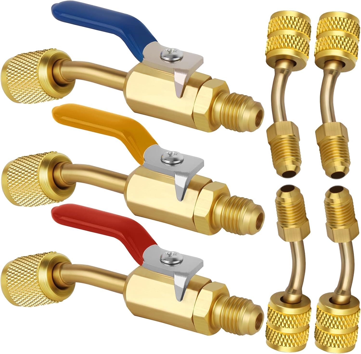 7 Stück AC-Kältemittel-Kompaktkugelhahn 1/4 Zoll for R410A R134A R12 R22 HVAC-Adapter 5/16 Zoll Buchse auf 1/4 Zoll Außengewinde