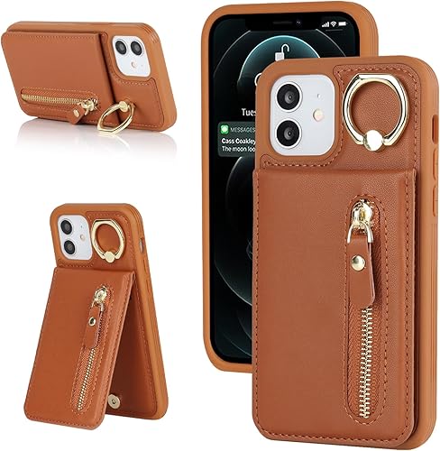 Funda para iPhone 12 Mini con tarjetero para mujer, para iPhone 12 Mini Funda de teléfono Billetera con tarjeta de crédito con anillo Kickstand