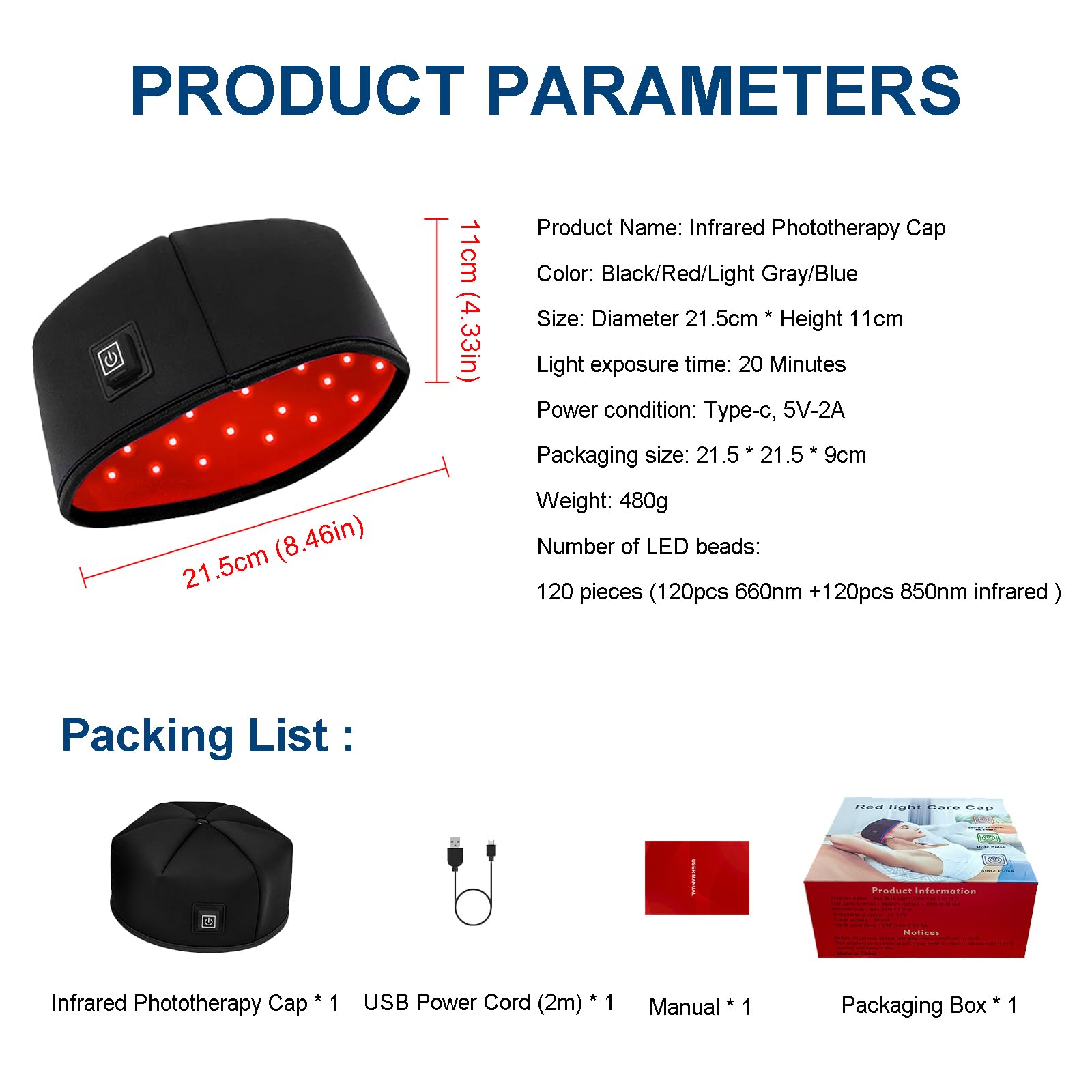 GOURIXIN Cappellino Ricrescita Capelli, Casco Laser anticaduta Capelli Terapia con Luce Rossa e Infrarossi (660nm/850nm) con Funzione Impulso, 3 modalità e Timer, Stimolare Crescita Capelli Black