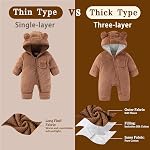 AiWMGL Nouveau-né Ours Onepiece Outfit costume Filles Garçons Fleece Footie avec pold-over pieds Gants combinaison Romper à capuche