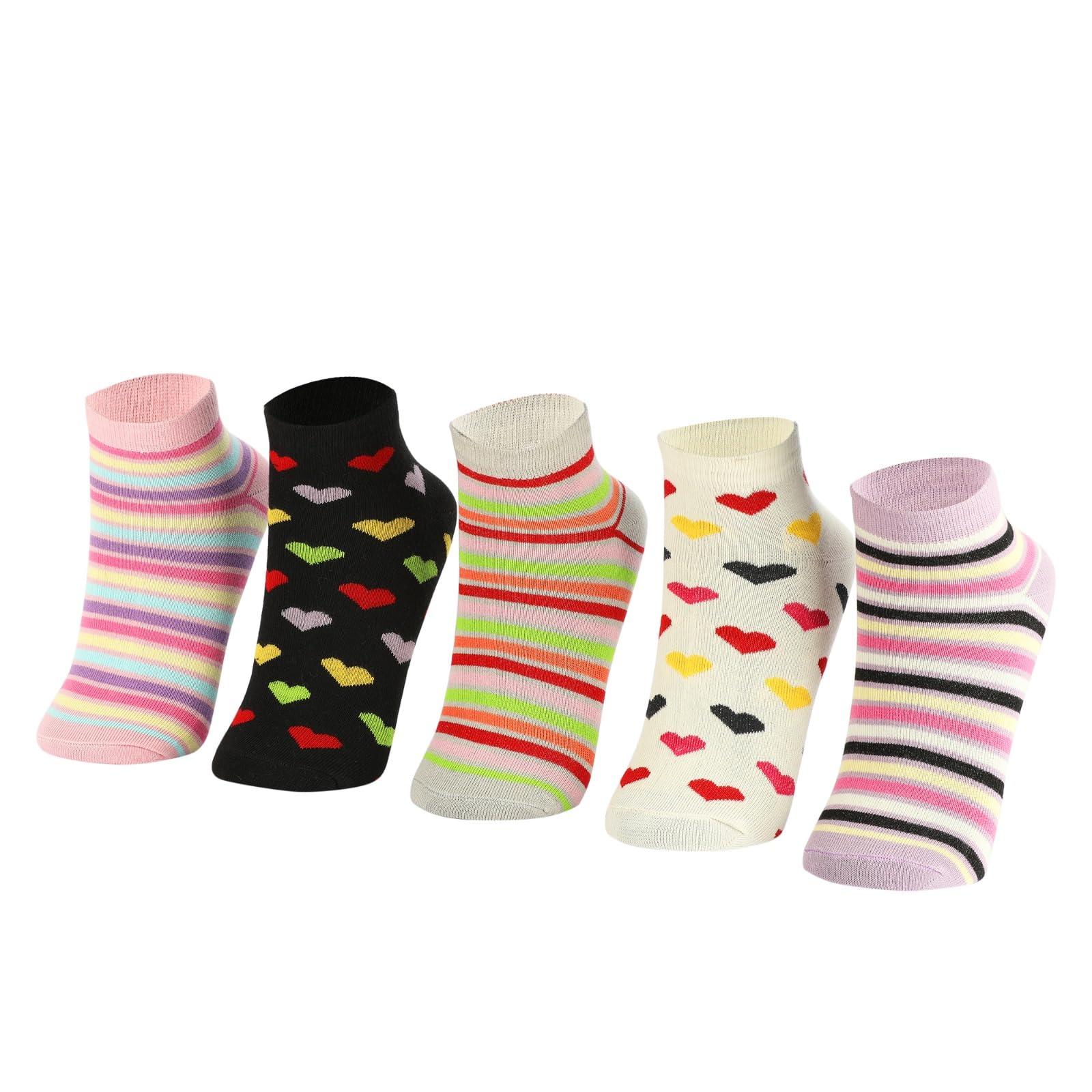 PRIMESOX MOVE ON Kids Girls Cotton Ankle Socks - Durable & Soft Kids Girls Socks, Breathable Design for Everyday Use - Pack of 5 Pairs (5-8 Years) - Image 2 thumbnail