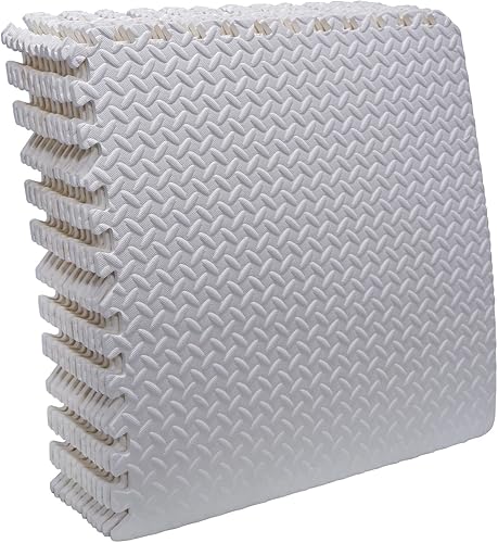 Vista 14 de HTTMT - Alfombra blanca 4 x (16 pies cuadrados) para gimnasio, 24 x 24 pulgadas, espuma EVA, ejercicio entrelazado, rompecabezas de fitness, tapete