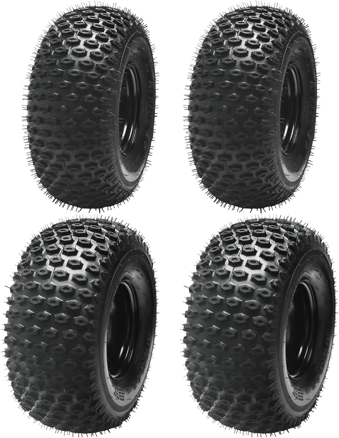 4 PC Complete 4-Lug ATV Tire & Wheel Set - 19x7-8 Front & 18x9.50-8 Rear Tubeless Tires on 110mm Bolt Pattern Rims - All-Terrain Replacement for Quad, Go Kart & Off-Road Utility Vehicle