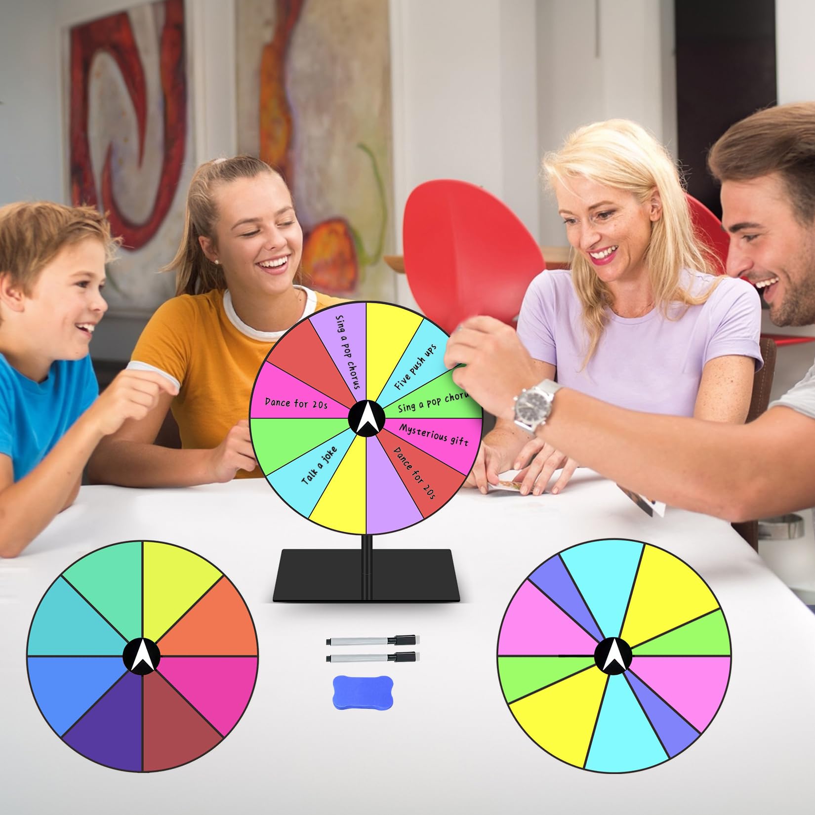 8/10/12 Slots Glücksrad zum Drehen 20cm Gluecksrad zum Selbstgestalten mit Ständer Drehendes Preisrad Bunt Fortune Wheel mit 3 Abnehmbarer Drehrad für Lotteriespiele Karneval