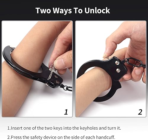 Miniatura 4 de SIFREAW Toy Handcuffs with Keys Metal Handcuffs Safety Stage Party Props Pretend Play Handcuffs for Kids Negro, Rosa, plateado