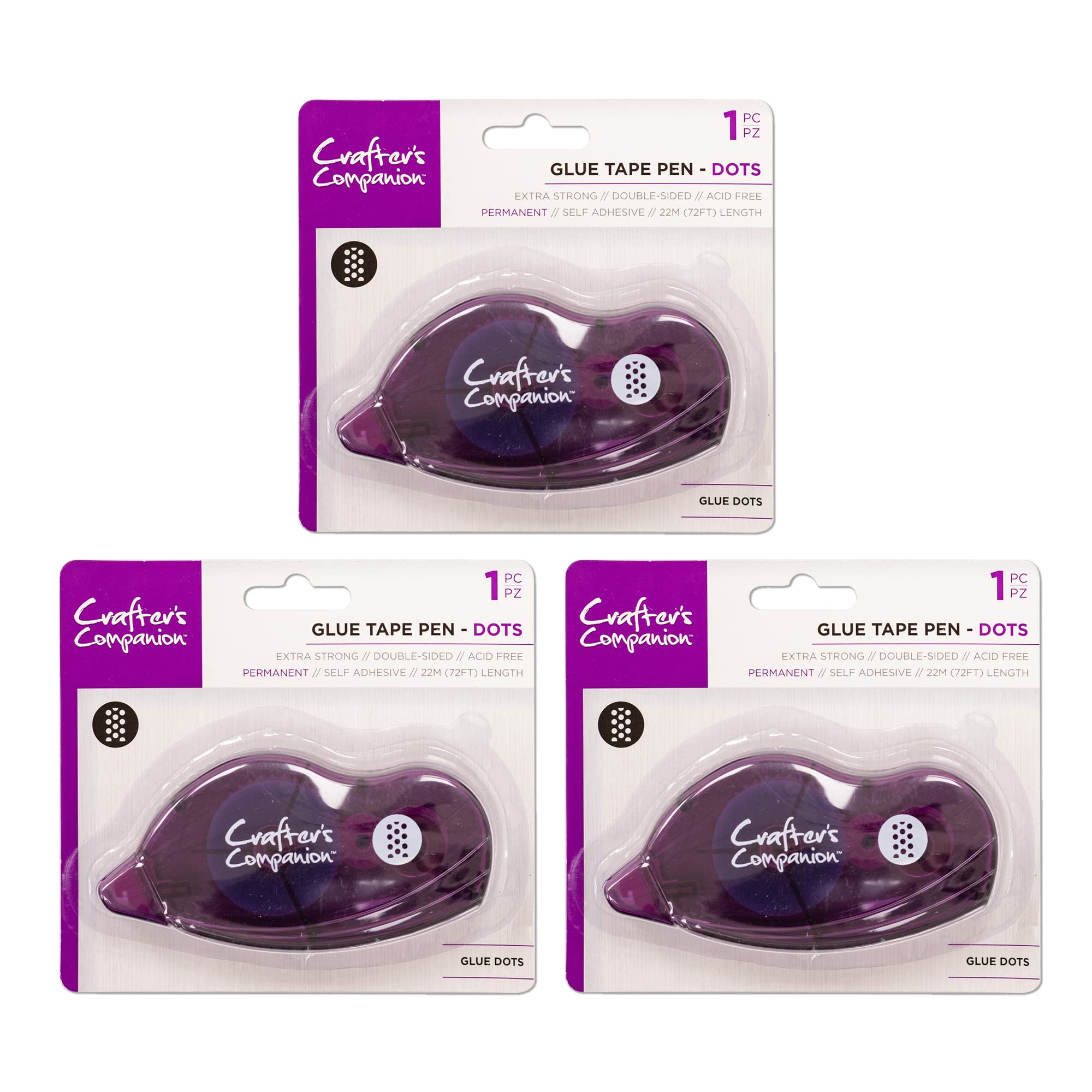 Crafter's CompanionGlue Tape Roller Dots - Double Sided Extra Strong Adhesive Dispenser - Easy Use & Mess Free - Perfect for Crafting, Card Making, Scrapbooking & Stationery (Pack of 3)
