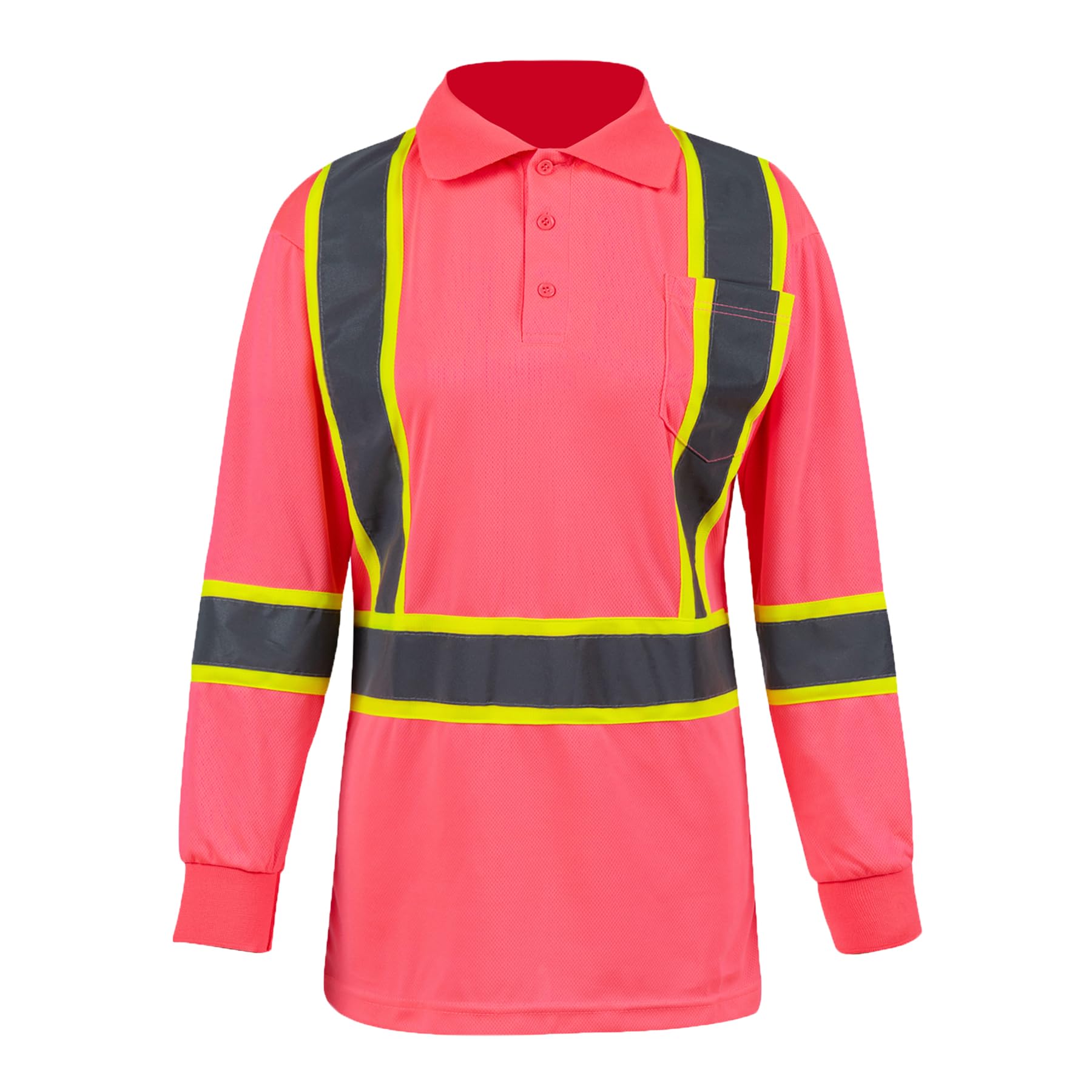 Safety Polo Shirt for Women High Visibility Reflective Shirts Class 2 ANSI Hi Vis Construction Work Long Sleeve
