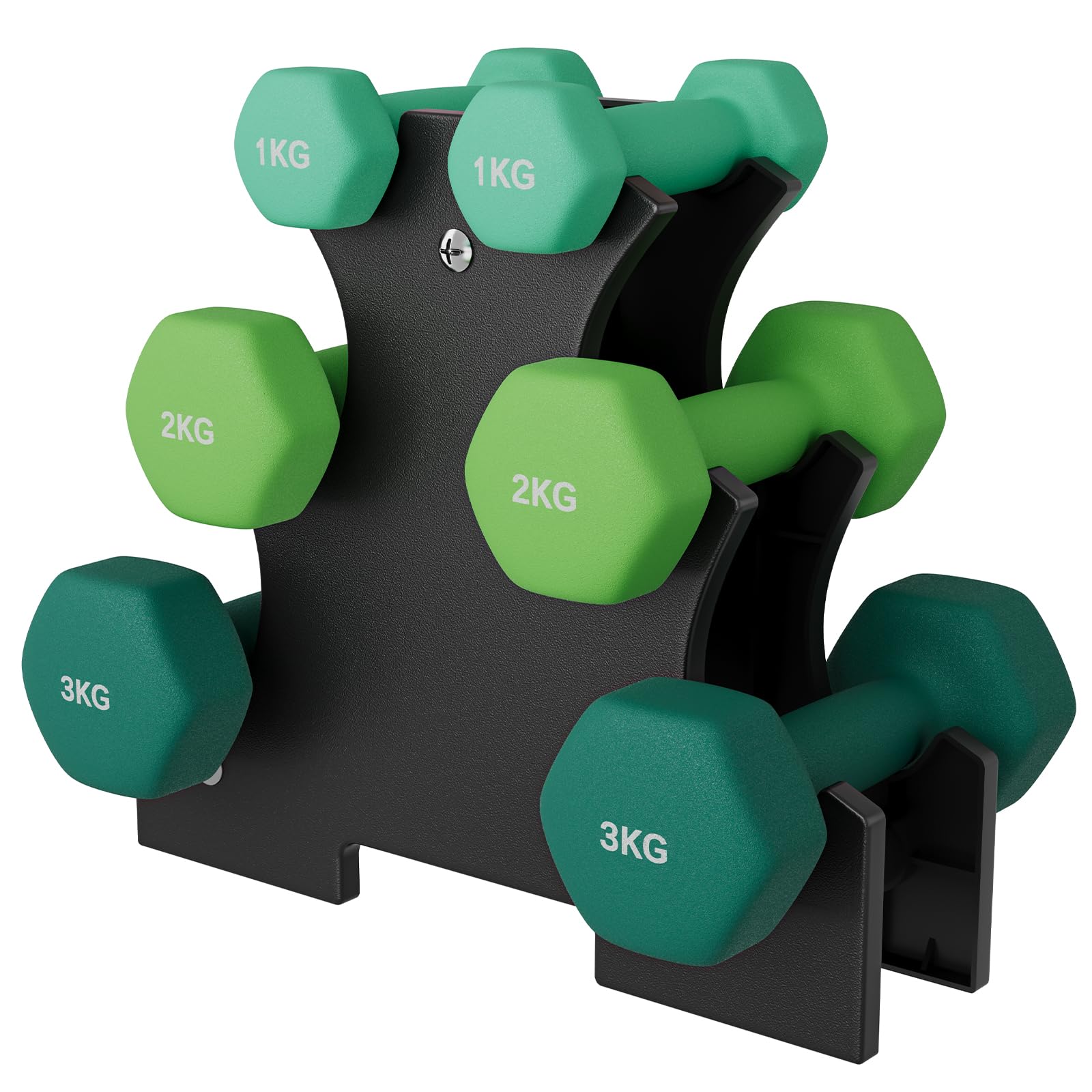 Dripex Set di manubri, 3 paia da 1 kg-3 kg o 1 kg-5 kg con supporto per riporli, manubri da 12 kg o 18 kg in neoprene per l'uso domestico