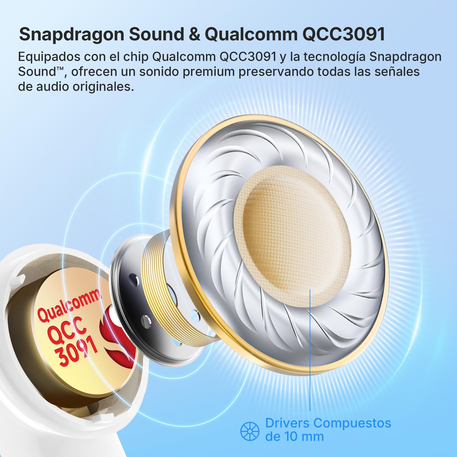 EarFun Air Pro 4 Auriculares con Cancelación de Ruido | Hi-Res Audio, LDAC, Qualcomm aptX Lossless, IA y 6 Mics, 52H, Carga Rápida, Audio Espacial, Detección Intraural, Blanco
