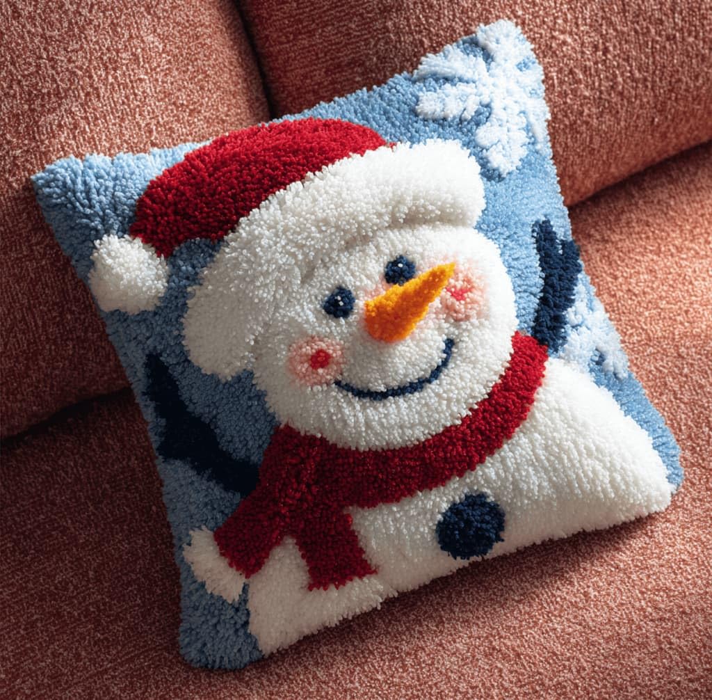 Kitquiver Latch Hook Kits Donkey for Adults,Snowman DIY Latch Hook Cushion Kits and Latch Rug Kits Cross-Stitch Embroidery Cushion Cover for Home Sofa Decoration 17X17 in