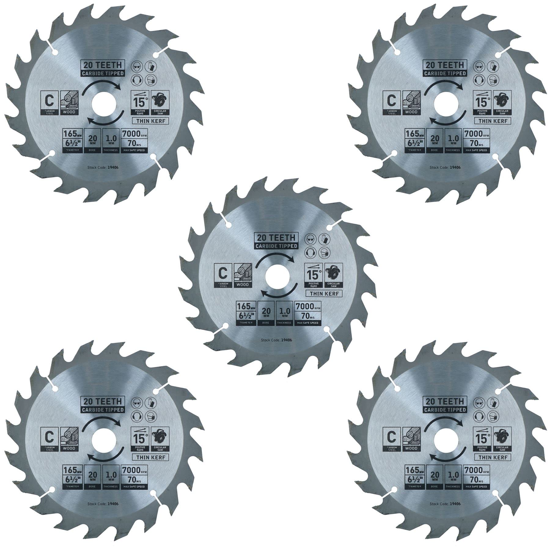 Brzeszczot do piły tarczowej 165 mm x 20 mm 20 zębów TCT gruba tarcza tnąca drewno 5 szt