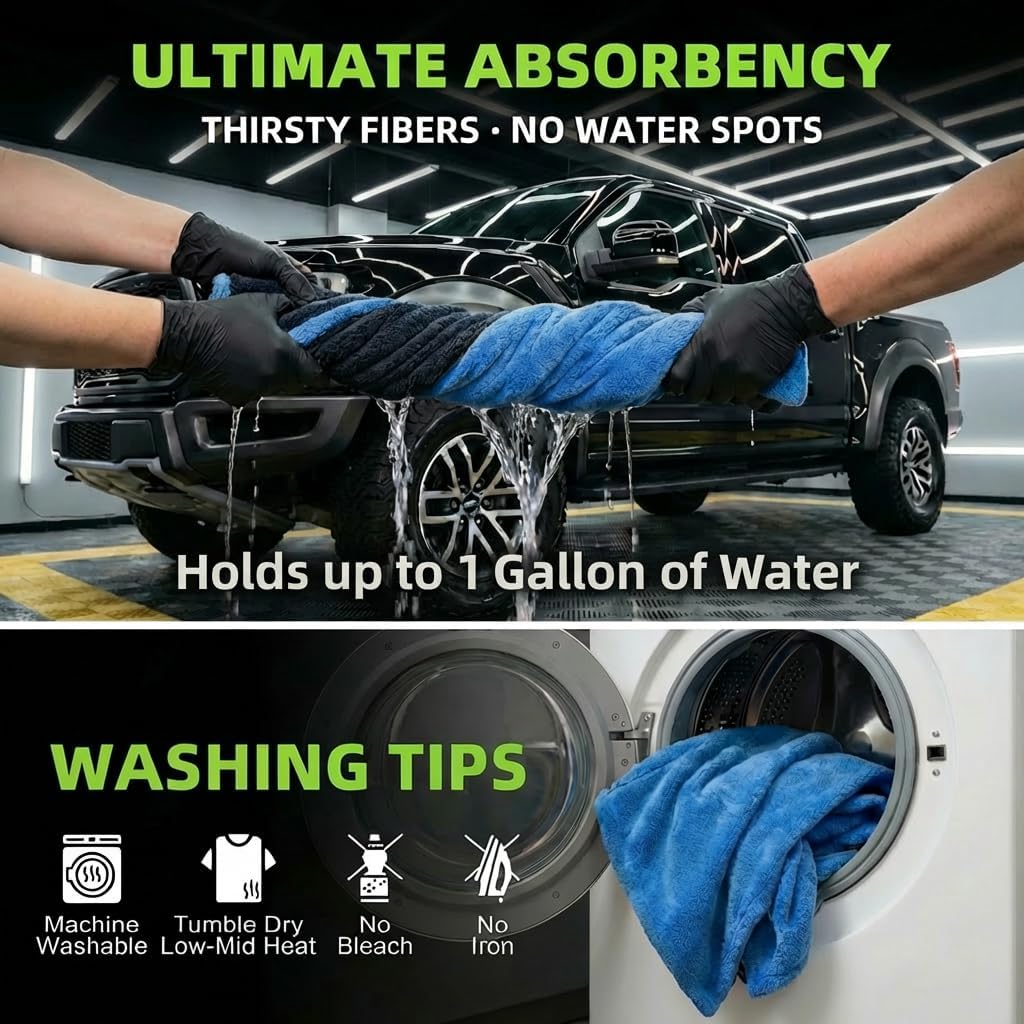 3-Pack Color-Coded Car Drying Towels (48"x24"/14"x24"/10"x10") 1200GSM Dual-Sided Twisted Loop & Coral Fleece - One Pass Save Time, Streak-Free, Scratch-Free for Cars, Trucks, SUVs
