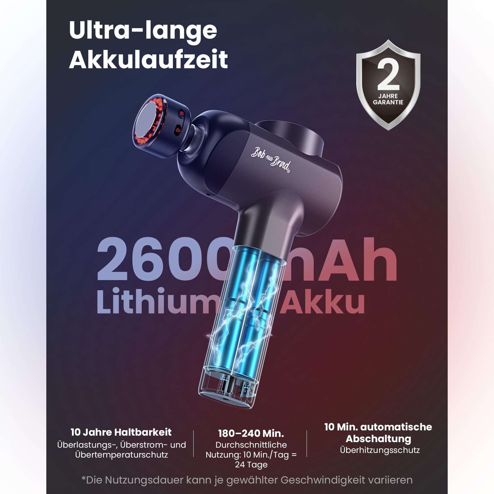 BOB AND BRAD X6 Ultra Massagepistole mit Infrarotlicht & Wärme - Profi Tiefengewebe-Muskelmassagegerät für Sportler, Exklusiver Titan-Kopf & 6 Aufsätze, Geschenk für Männer & Frauen
