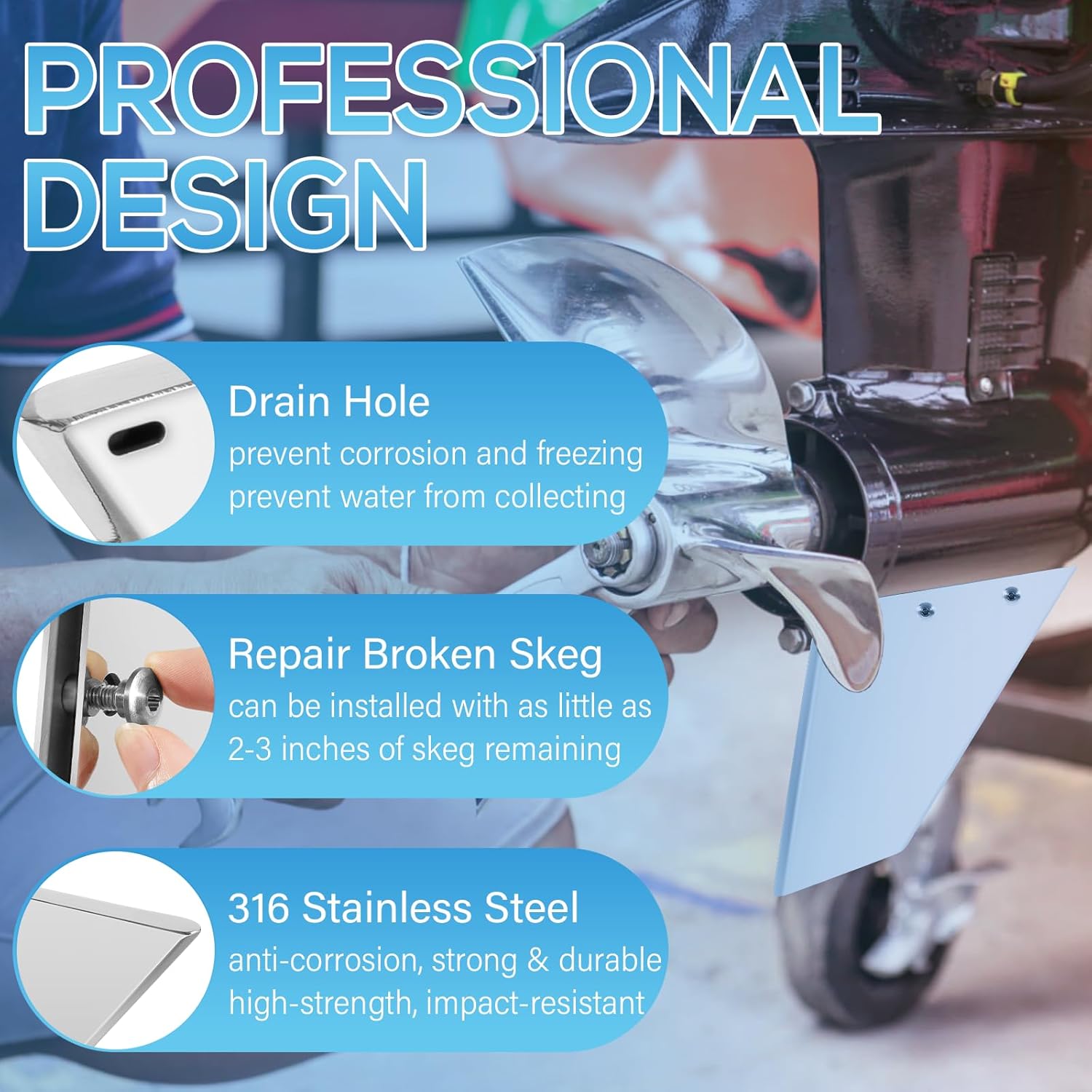 35-SS635 Skeg Guard Safe-Skeg Protector Tool Kit Marine-Grade Stainless Steel for Evinrude/Johnson 90-100-115-120-140 HP 2-Stroke 1980-2001, for OMC I/O Cobra 4-Cylinder 1986-1994