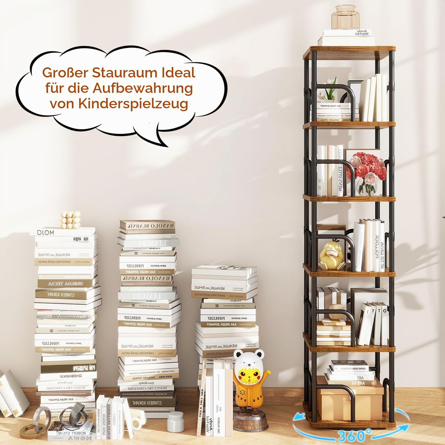 IBUYKE Drehbares Bücherregal 5 Ebenen,Standregal für Kinder,Braun TBC005H