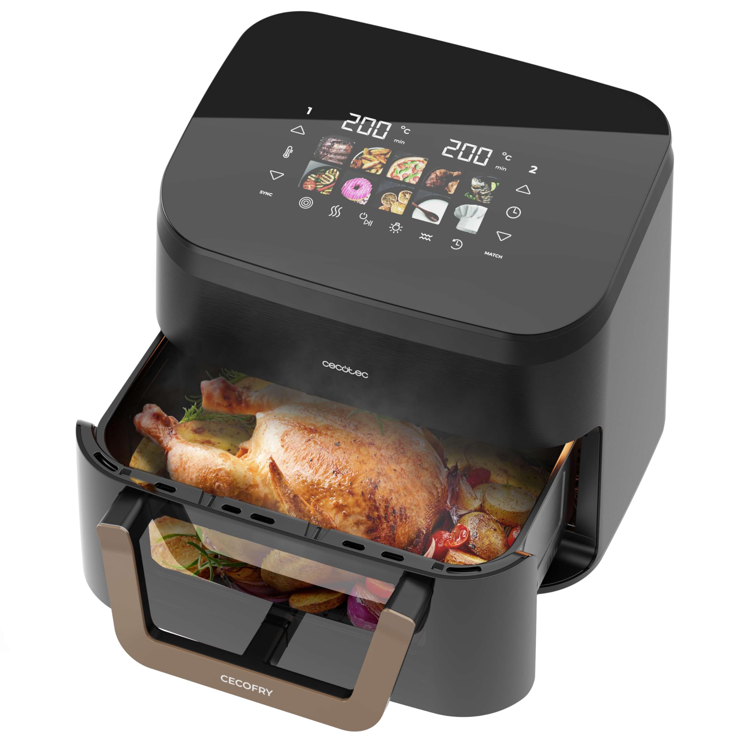 Cecotec Friggitrice ad Aria 10L - Air Fryer Cecofry&Grill Smokin' 11000. 2200W, 3in1 Friggitrice, Grill, Piastra. Affumicatore integrato, 10 Menù, Temp 40-200°C, Doppia temperatura, Cottura uniforme