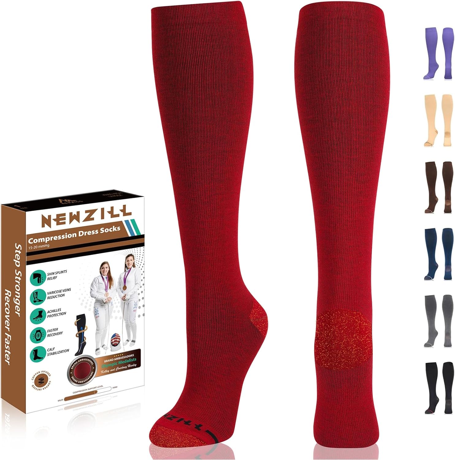 NEWZILL Copper Compression Socks for Women & Men 15-20mmHg Cotton Rich Odor Control Dress Socks for Business Casual Running Medical Athletic Support, Edema Diabetic Relief