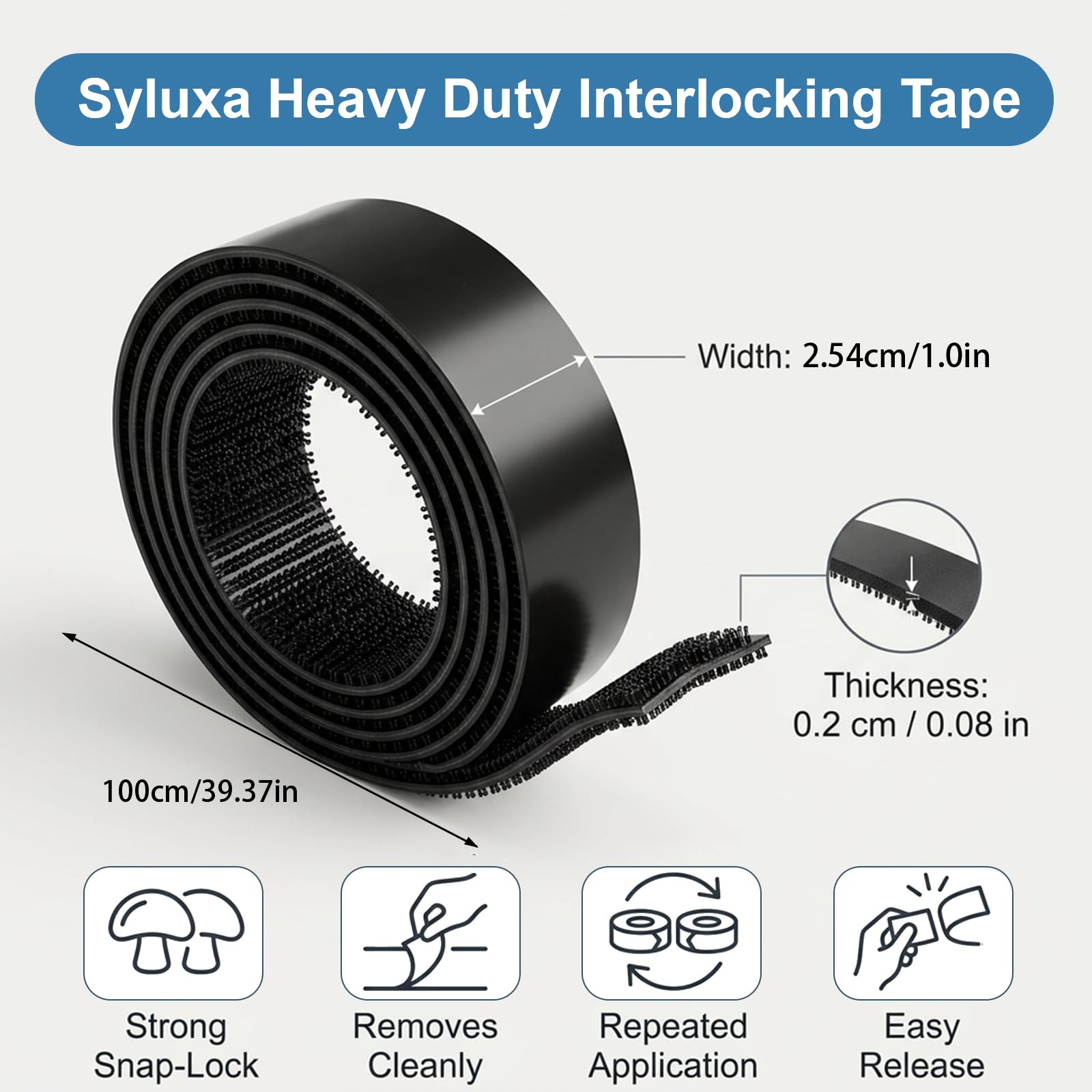 Dual Lock SJ3550 Double Thin Adhesive Tape Extra con Cierre Resellable con Forma de Hongo Entrelazado para Hogar,Alfombras,Coches,GoPros,Soportes,DIY,Oficinas,Cocinas,Dashcam (25,4 mm x 1 m)