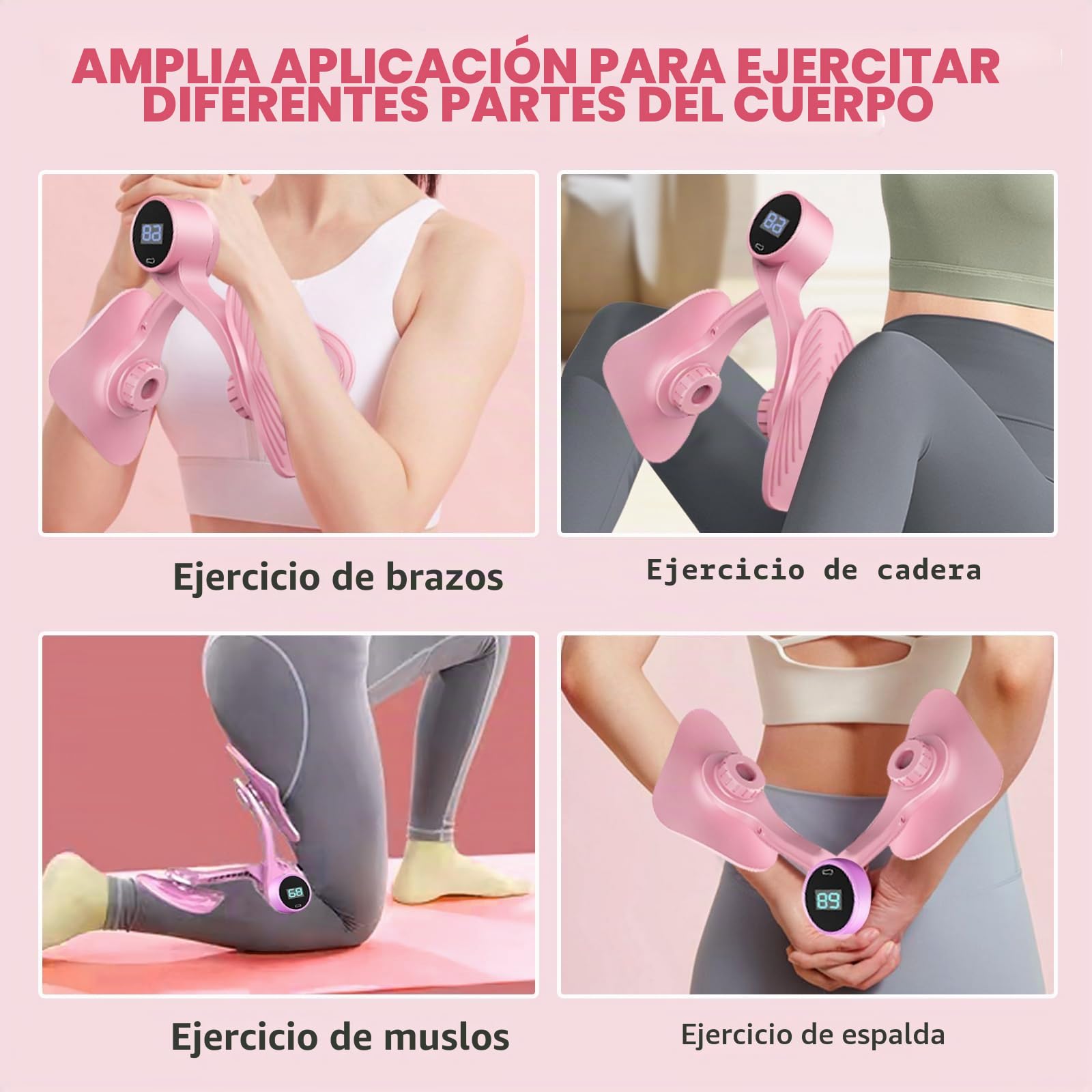 Ejercitador De Piernas, Entrenador De Cadera, Ejercitador De Piso Pélvico, Ejercitador Interno del Muslo Entrenador Piernas para Glúteos, Piernas, Brazos, Abdomen, para Mujeres Y Hombres(Rosa)