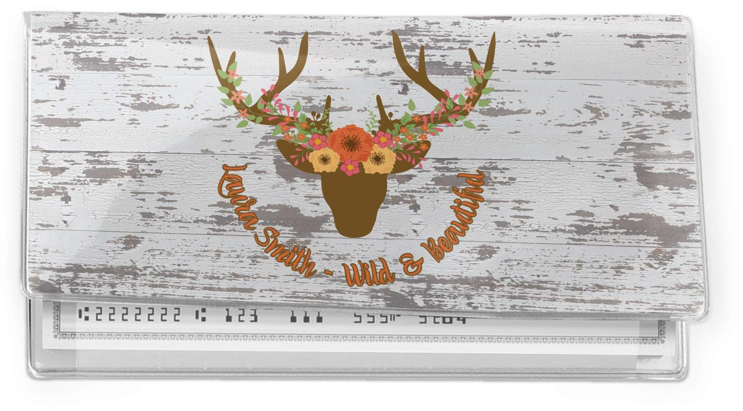 Personalized Floral Antler Vinyl Checkbook Cover