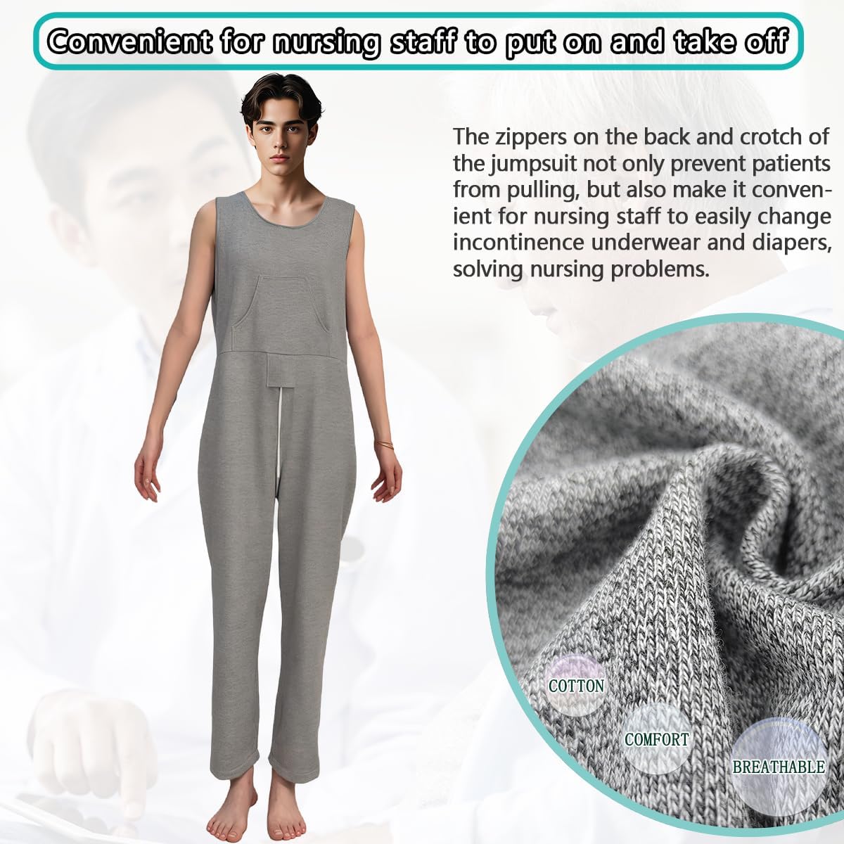Unisex Anti-Strip Adaptive Jumpsuit with Back-Zipper,Vest Trousers,Suitable for Seniors,Dementia Patient,Alzheimer’s Patients,Incontinence Care - Image 2