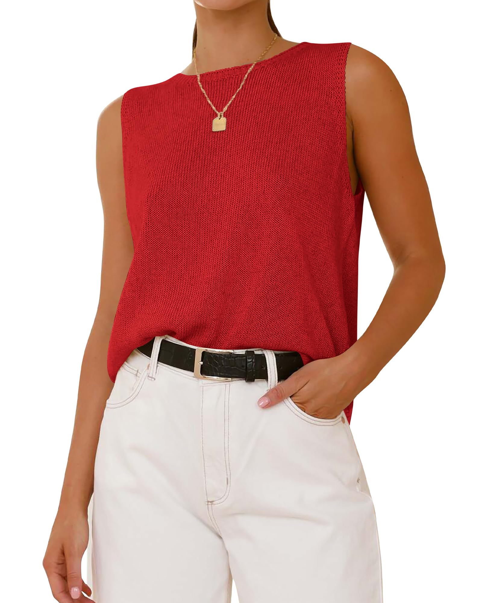 BTFBM Women's Sleeveless Sweater Vest 2026 Summer Crew Neck Ribbed Knit Lightweight Pullover Casual Loose Fit Tank Tops — view 19