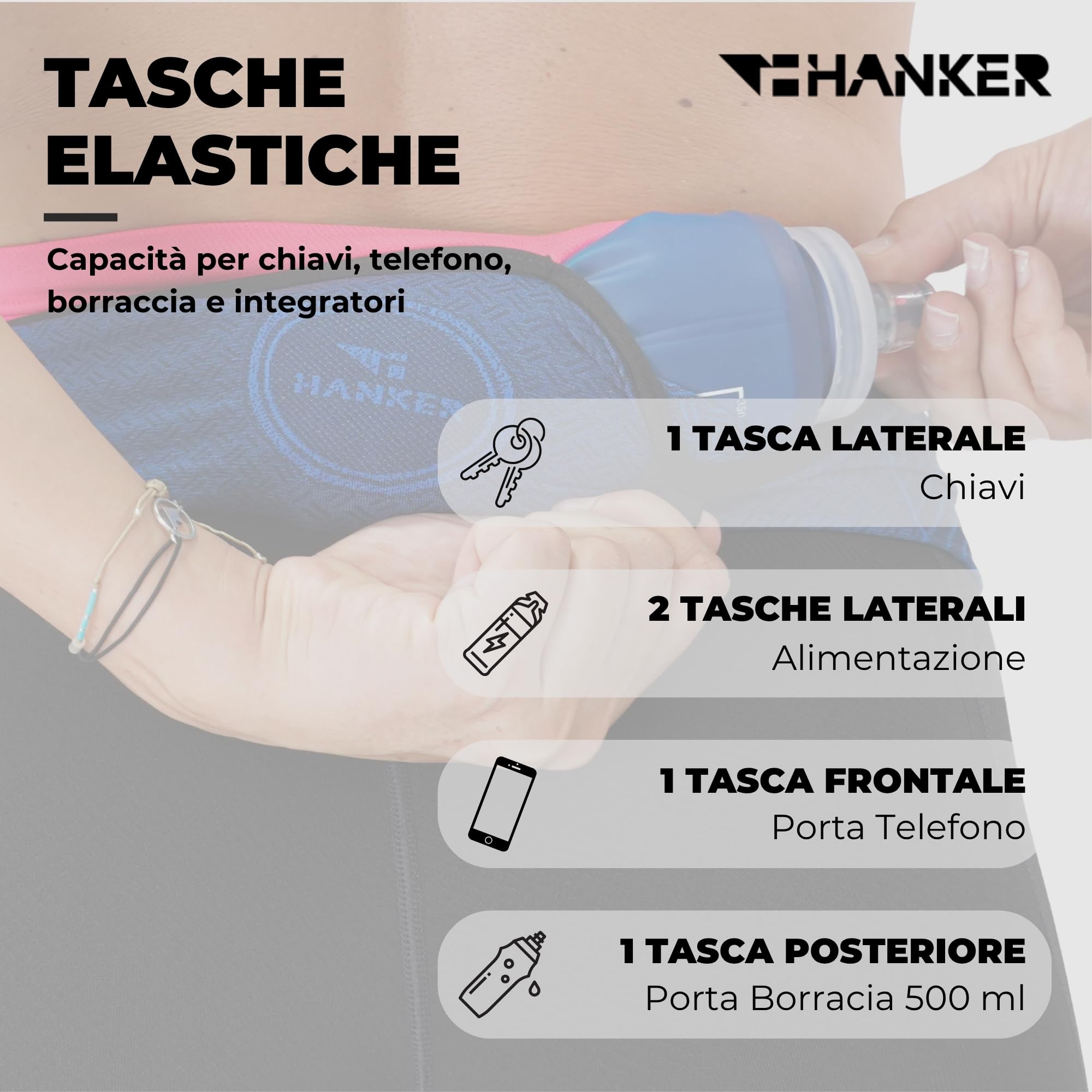 Marsupio Running Unisex con Porta Borraccia 500ml – Cintura Sportiva per Corsa, Trail e Palestra