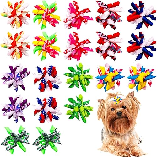 Miniatura 1 de PET SHOW 20 unids10 pares de lazos para el pelo de perro rizado con bandas de goma para perros pequeños y medianos en espiral, remolinos en espiral,