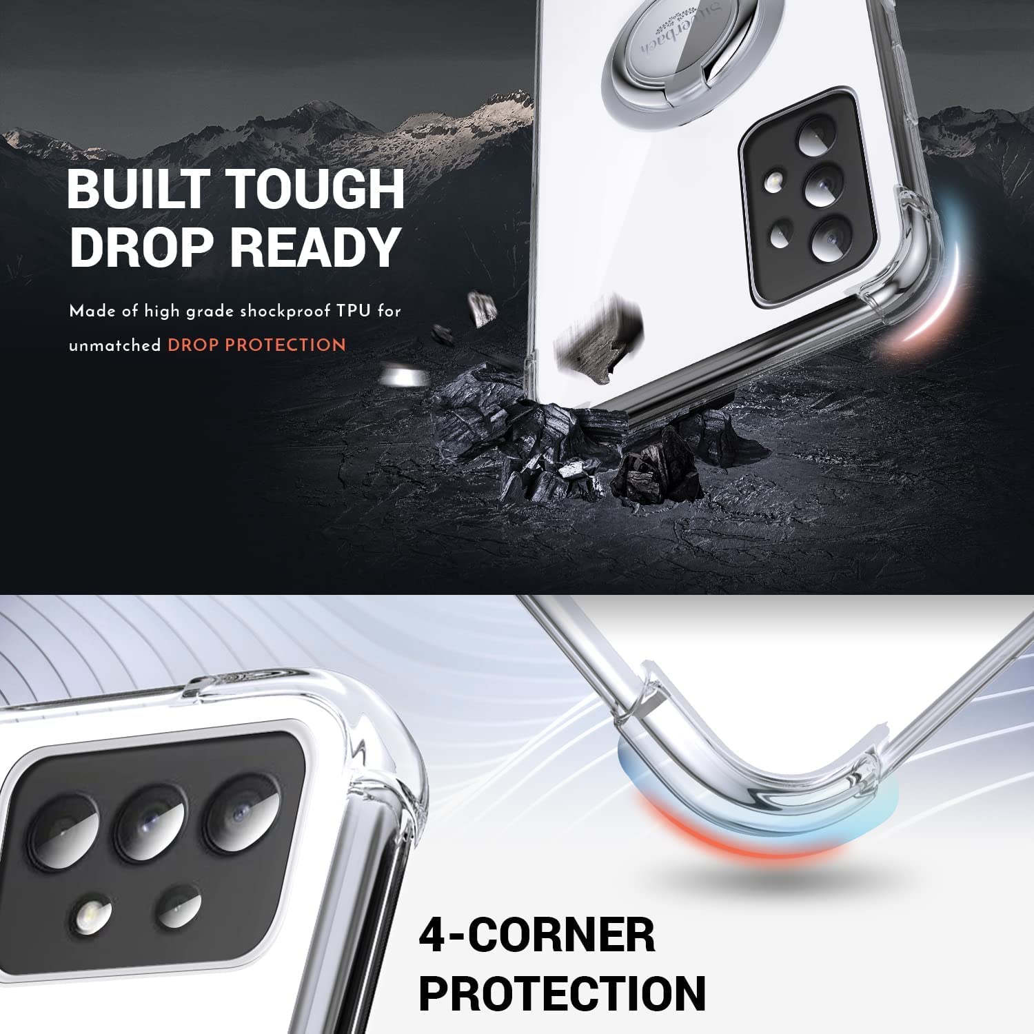 Silverback Cover per Samsung Galaxy A33 con Supporto ad Anello Girevole a 360 Gradi, Sottile e Morbida in TPU Antiurto - Trasparente