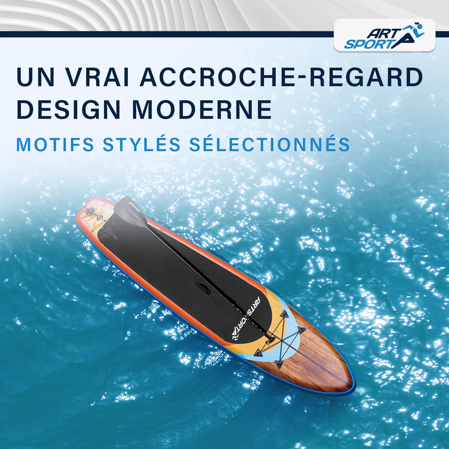 ArtSport Planche de Stand Up Paddle en kit Gonflable 320 cm – 150 kg – Leash, Pompe, pagaie, Sac et Accessoires – Planche de Sup