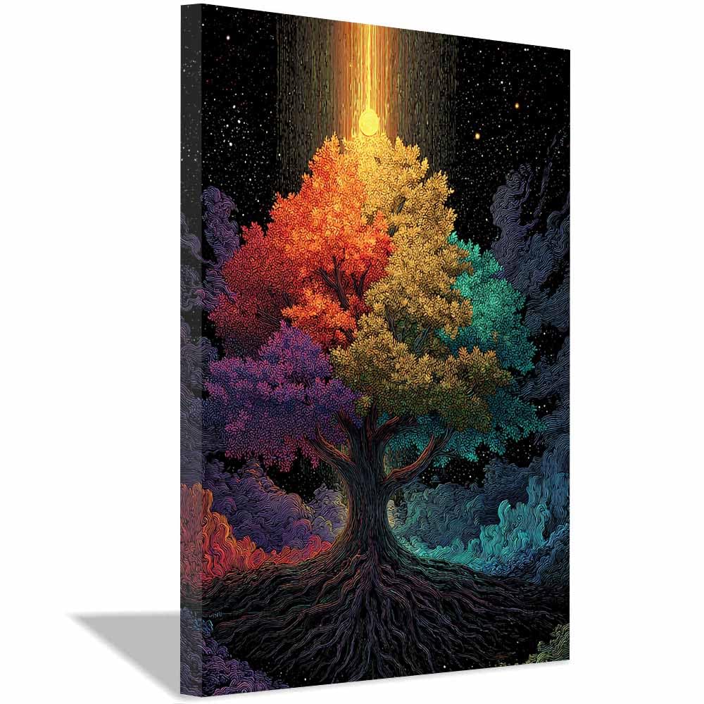 HOQIU Wall Pictures Moonlit Glow Tree tree poster, landscape wall art, for Living Room Bedroom Bathroom.(Multicolor)-60x80cm Framed