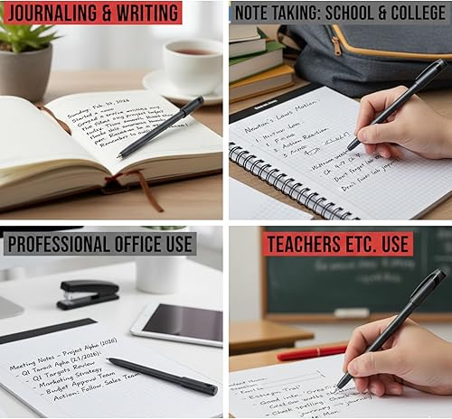 Miniatura 4 de WM Super Semi-Gel Bolígrafos 0.7, Tinta Híbrida de Alto Rendimiento con Secado Rápido, Bolígrafos de Escritura Suave de Punta Fina Negro, Paquete de