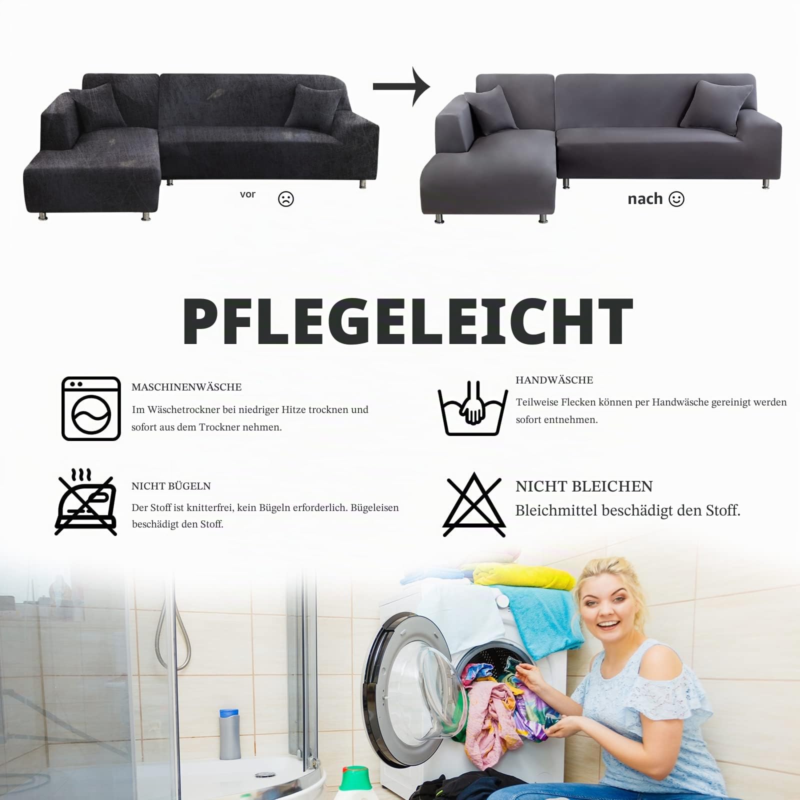 Lydevo Sofabezug Ecksofa L Form Sofa Überwürfe Stretch Sofabezug, Rechts oder Links mit Zwei Kissenbezügen Waschbar Universal-Couchbezug, Sofa Cover L Shape(2 Sitzer+3 Sitzer,Grau)