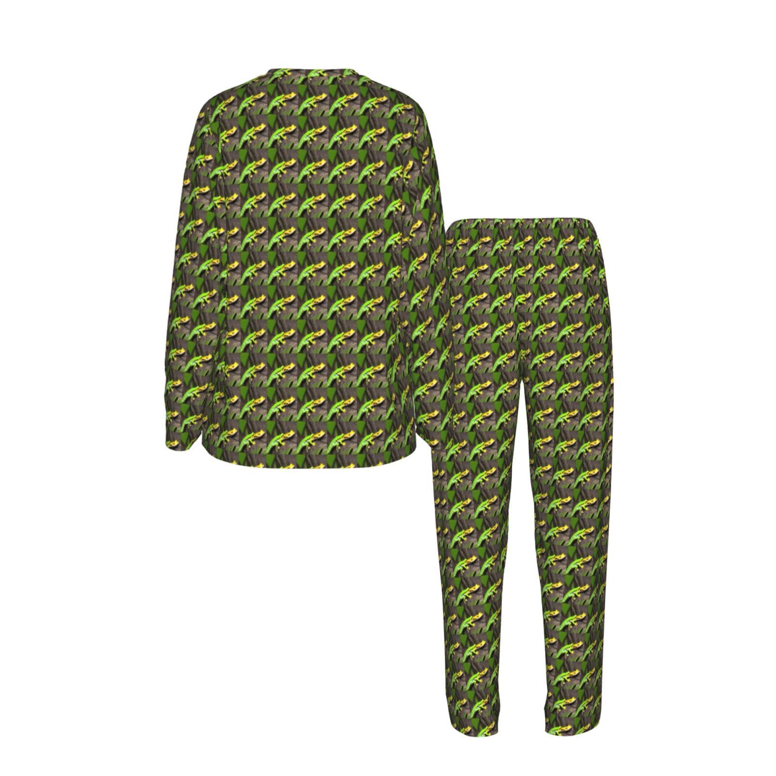 Pigiama da donna a maniche lunghe con stampa gechi verdi per vacanze, yoga, uscite casual, comodo regalo