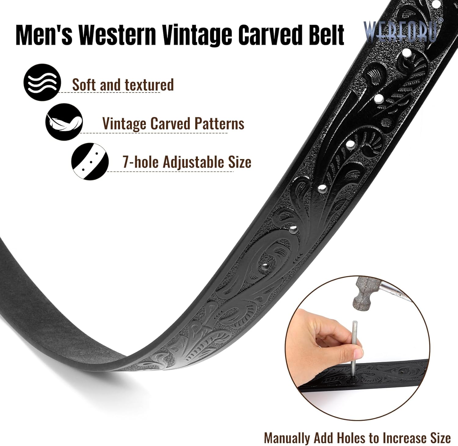 WERFORU Western Leather Belt Strap for Men Women Cowboy Western Belts without Buckle Men Western Leather Belt Jeans - Image 5