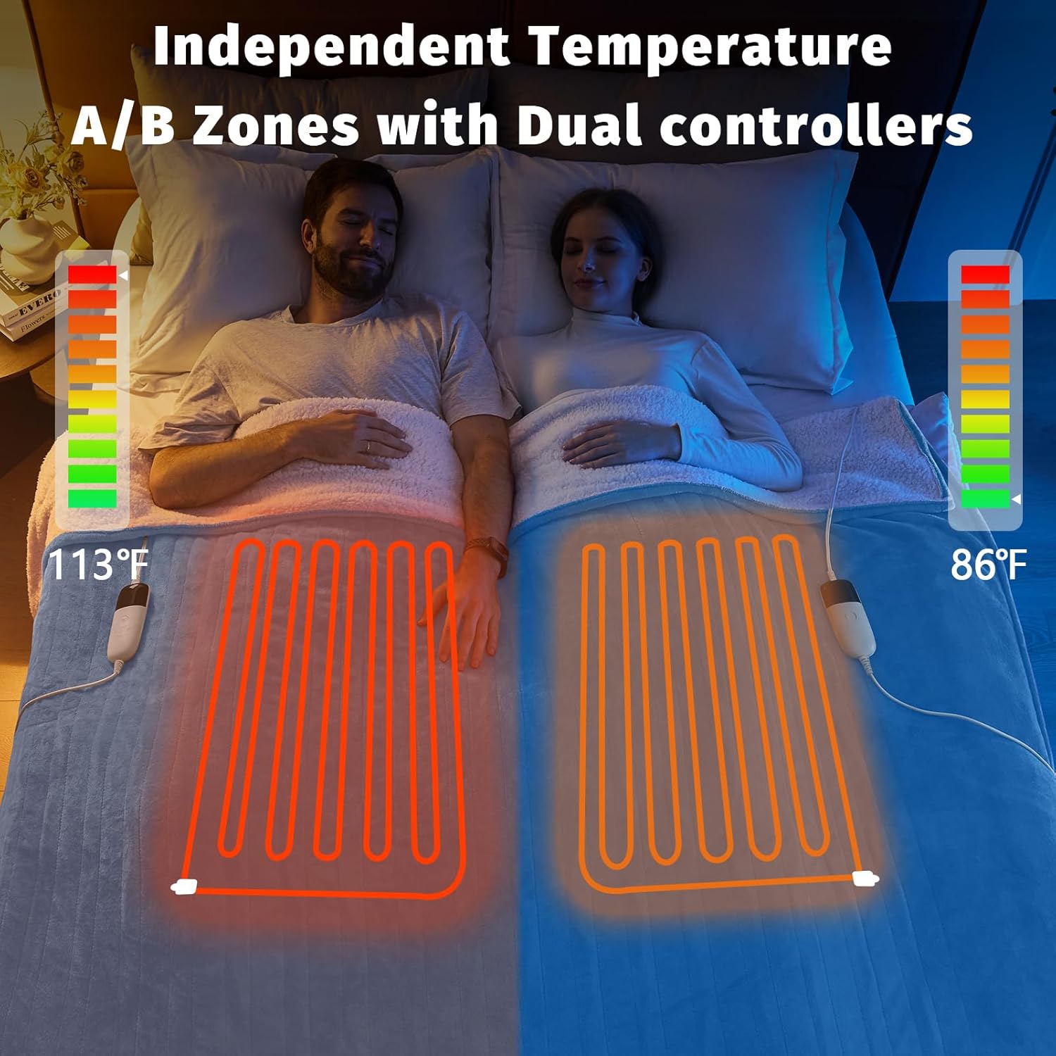 Heated Electric Blanket Queen Size - 84" x 90" Heating Blanket with Dual Control, 10 Heating Levels & 8 Hours Auto Off, Soft Warm Flannel Blanket, Christmas Birthday Gifts for Senior Grandma - Image 2