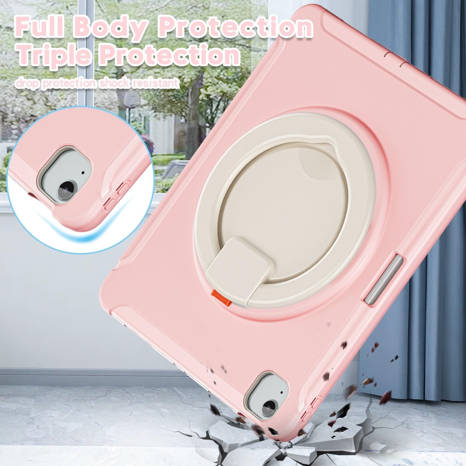 Custodia Robusta for iPad Air 13 pollici Custodia M4 / M3 / M2 (2026/2025/2024), Custodia protettiva antiurto Robusta custodia protettiva for paraurti ibrida con impugnatura, supporto girevole(Pembe)