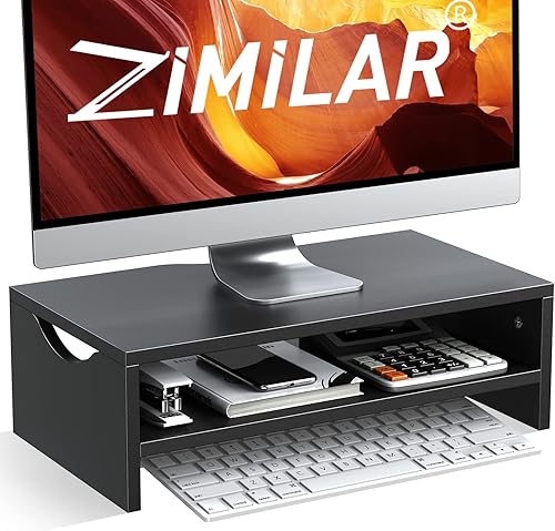 Zimilar Soporte para monitor, soporte elevador de monitor de computadora portátil de 2 niveles para PC, iMac, soporte de pantalla de madera de